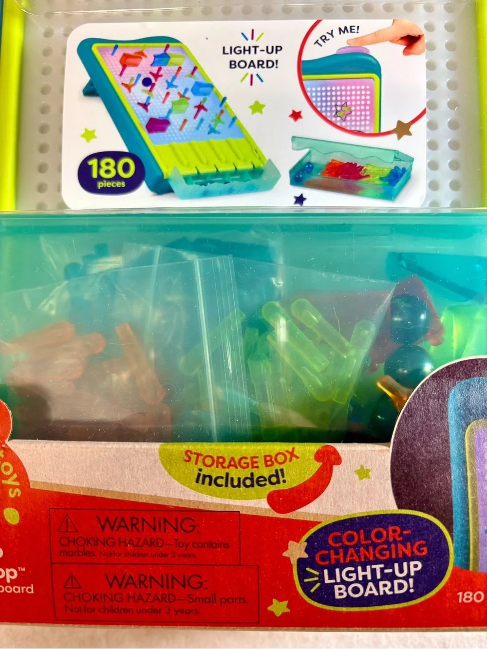 Light-Up Marble Drop Pegboard Toy - Teal Frame with Multicolor Pegs